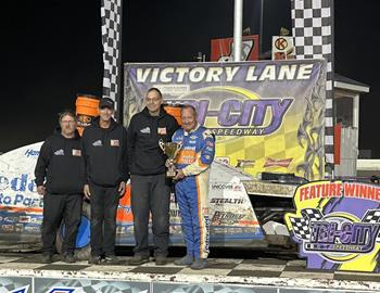 Ken in Victory Lane in preliminary action for the 2023 B-Mod Bash at Tri-City Speedway on Friday, Oct. 20.