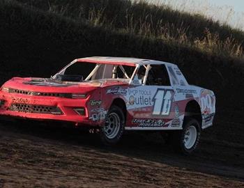 Tom Berry Jr. driving the Team 3W IMCA Stock Car during the 2023 season.