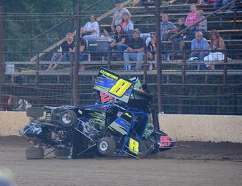 Junior pile-up on front straightaway: Landon Jesina #5L, Chevy Boyer #25B and Logun Lunsford #8