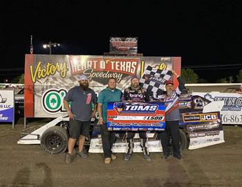 Chase Allen in TOMS Victory Lane at Heart O Texas Speedway on April 21, 2023.