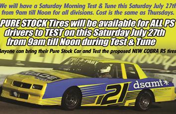 Pure Stock Tire Test this Saturday