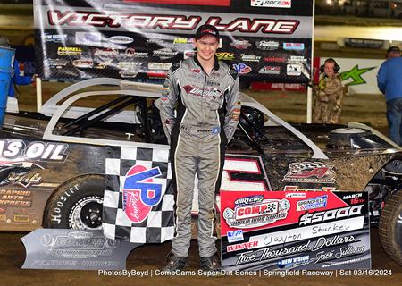 Clayton Stuckey storms to first-career Comp Cams Super Dirt Series victory at Sp