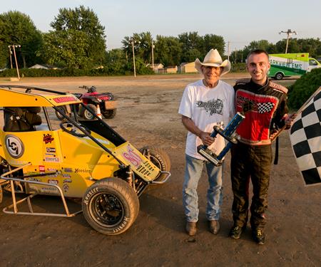 Johnny Kringas WINS  Celebrates with  Nelson Stewart Car Owner