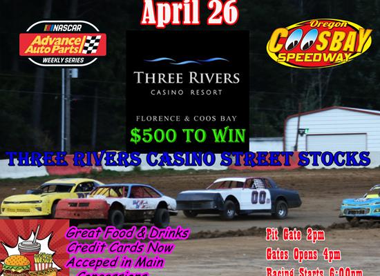 $500-To-Win Street Stocks This Saturday April 26th at Coos Bay Speedway