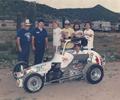 1986 Copper World Classic Phoenix, AZ. Phoenix Mile.
Driver Nick Fonoro Jr. with the Wilke Racers crew. L-R Andy Waldron, Greg Wilke, Bill Abel, Mark Wilke, Pat Moran & Jim Chadwick.