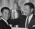 Rodger Ward 1959 winner of the Indianapolis 500 Mile Race accepts the check from Tony Hulman