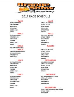 2017 Race Schedule