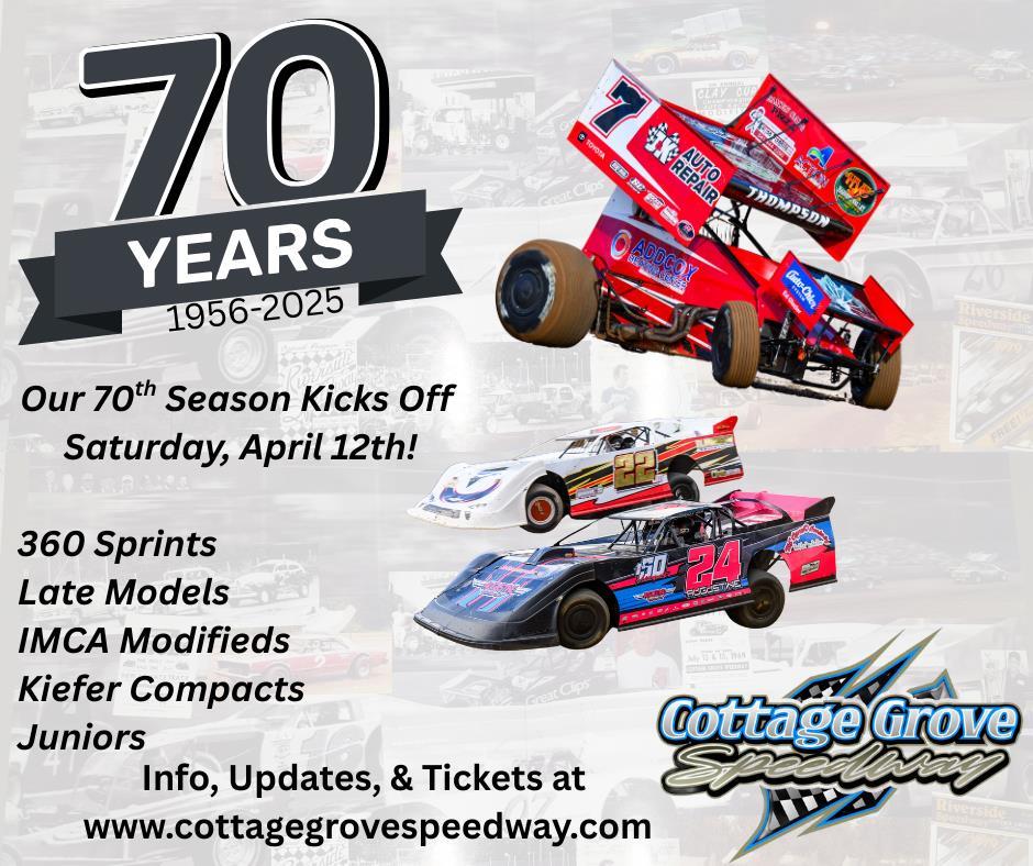 70 YEARS OF RACING AT COTTAGE GROVE SPEEDWAY SET TO START ON SATURDAY!!