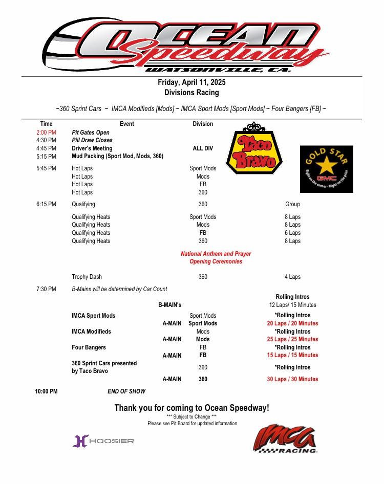 Friday, April 11th Event Schedule