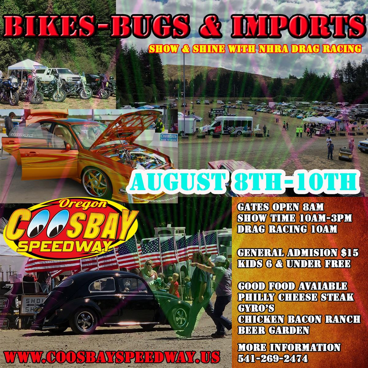 Bikes, Bugs & Imports — August 8–10 at Coos Bay Speedway