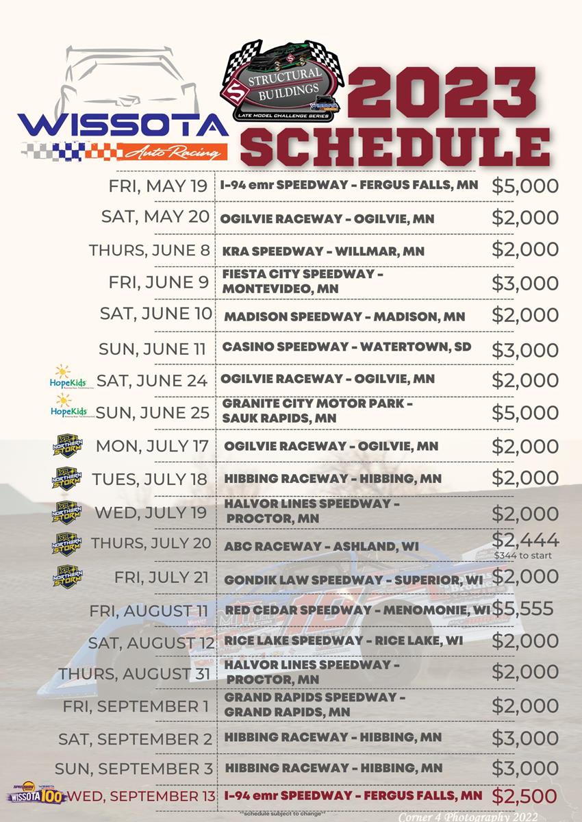 Structural Buildings WISSOTA Late Model Challenge Series Finalizes 2023 Schedule and Payouts; Champion to be Crowned at Speedway Motors WISSOTA 100