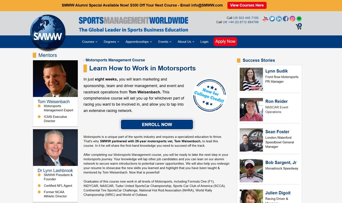 Racing Biz Opportunity: SMWW Motorsports Management Course Launches July 28