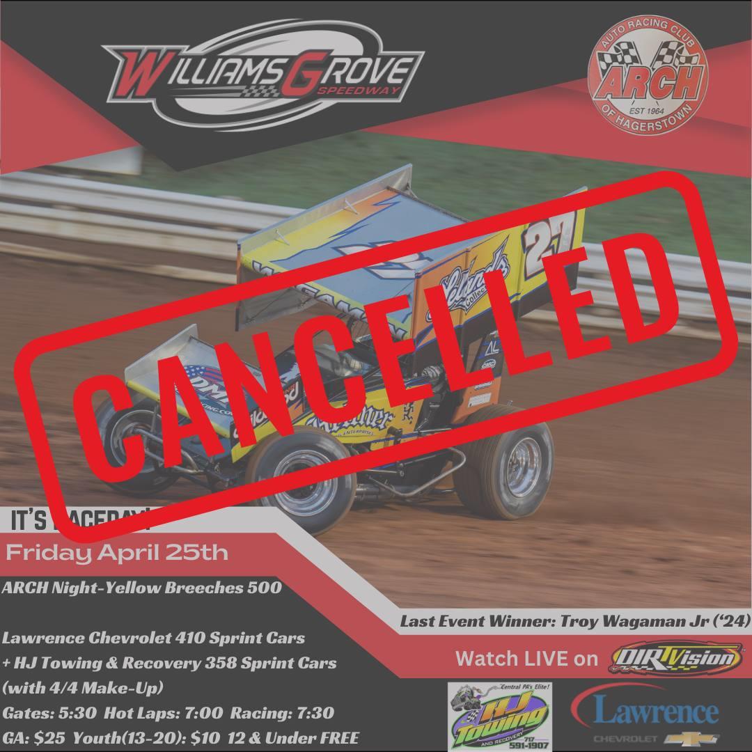 Williams Grove Cancels April 25