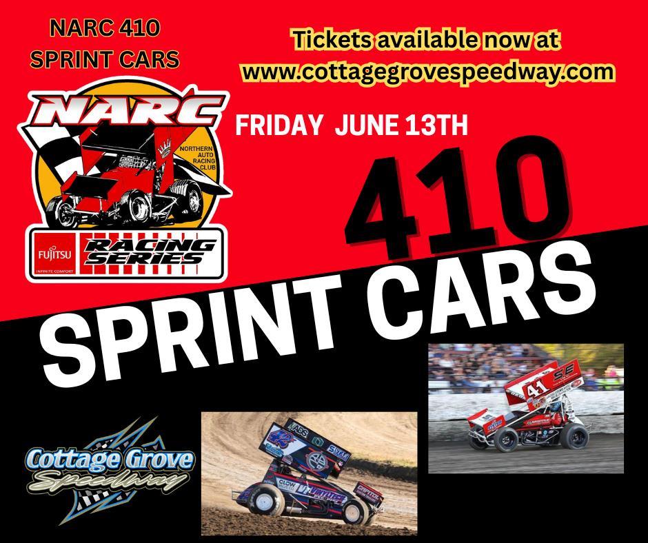 410 SPRINTS ARE BACK AT COTTAGE GROVE SPEEDWAY THIS FRIDAY NIGHT, JUNE 13TH WITH THE NARC SERIES!