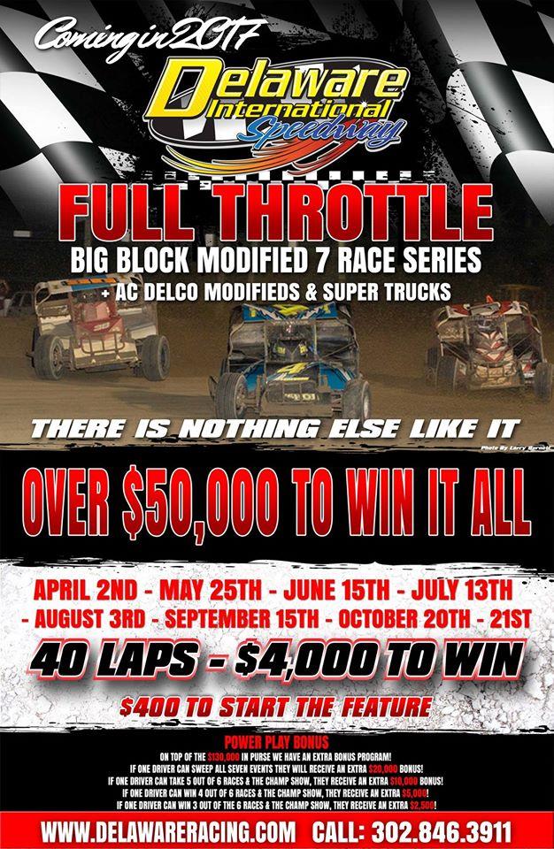 2017 FULL THROTTLE SERIES TO BE LARGEST PAYOUT IN HISTORY OF DELAWARE