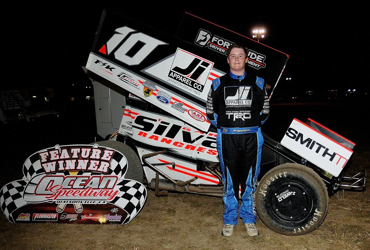 Young Dominic Gorden is a first-time Sprint Car winner at Ocean Speedway