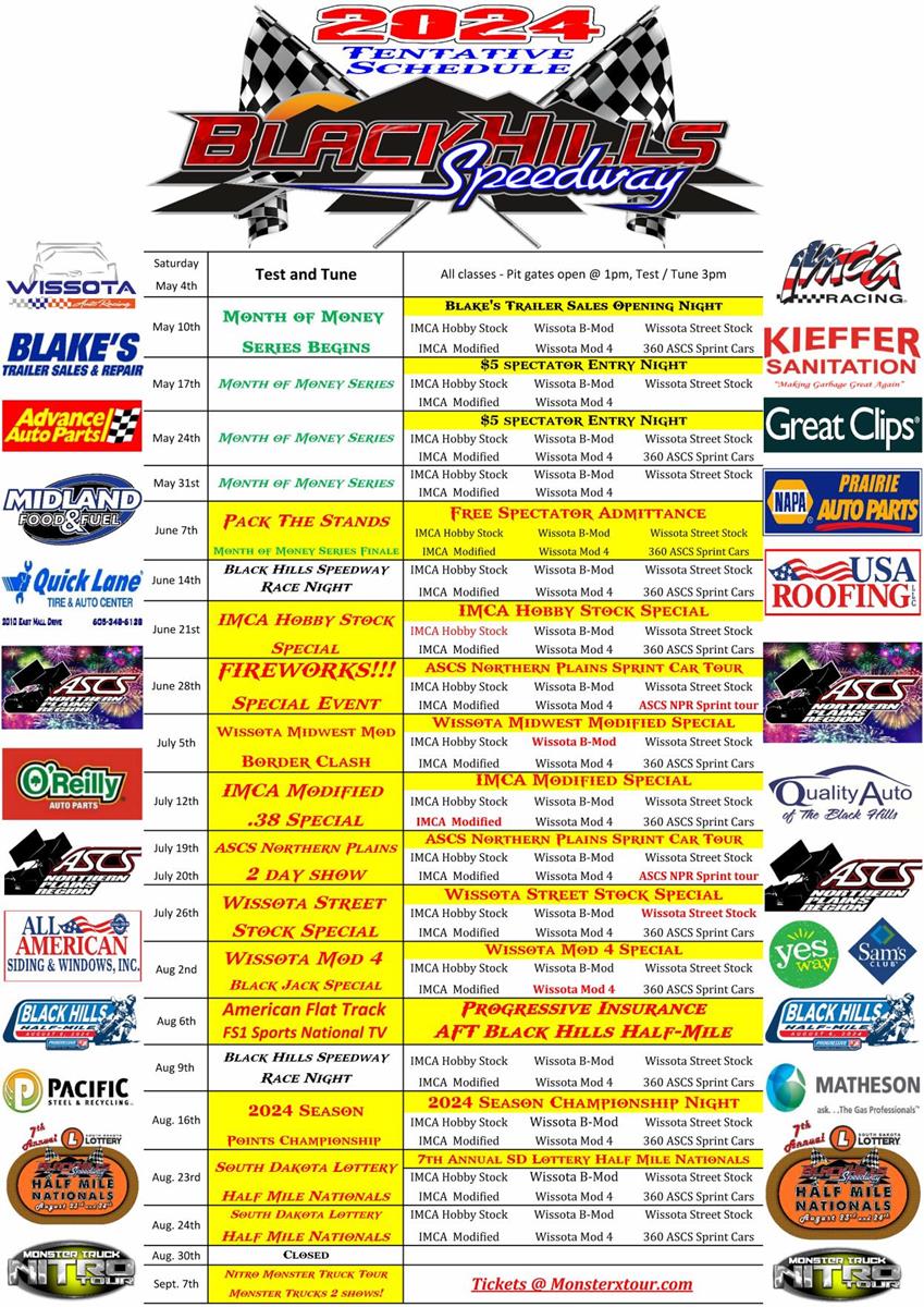 2024 Black Hills Speedway Tentative Schedule