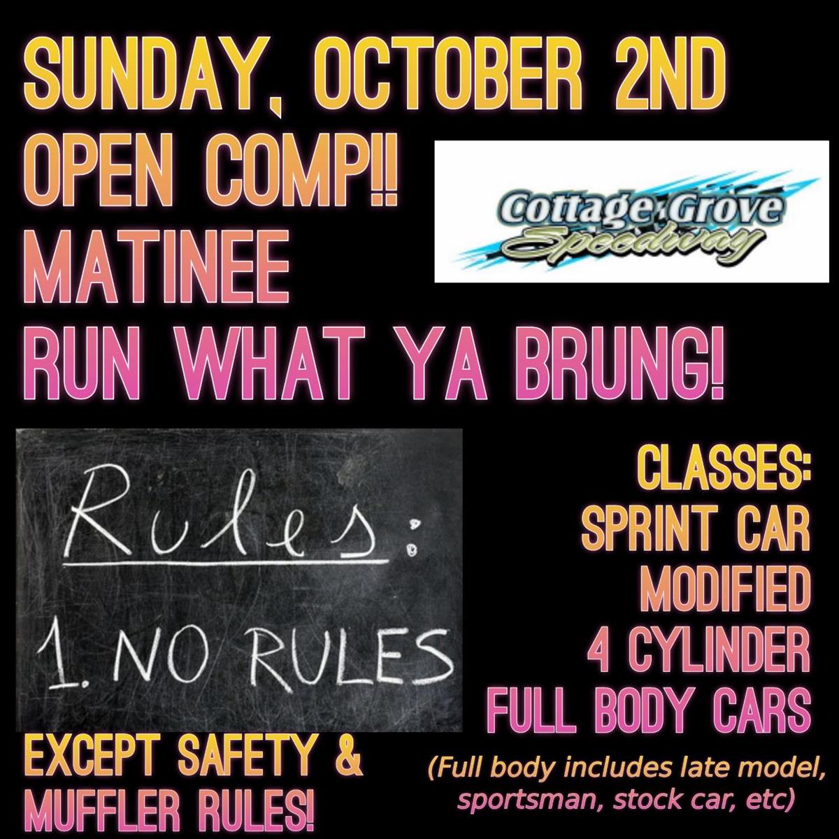 OCTOBER 2ND OPEN COMP RACE ADDED TO THE 2022 SCHEDULE!!