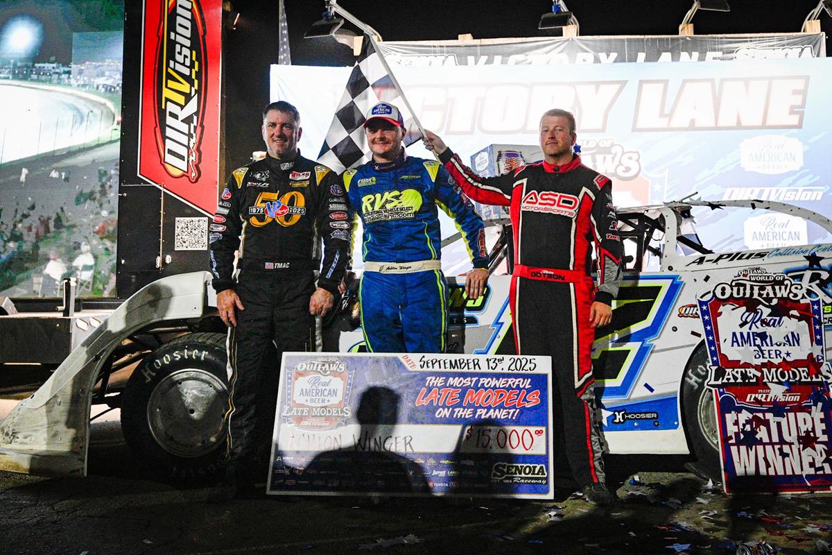 Ashton Winger won the World of Outlaws Real American Beer Late Model Series-sanctioned Billy Clanton Classic at Senoia Raceway, worth $15,000.