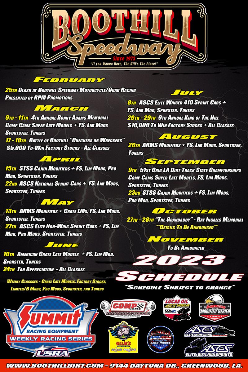 2023 Boothill Speedway Schedule Released