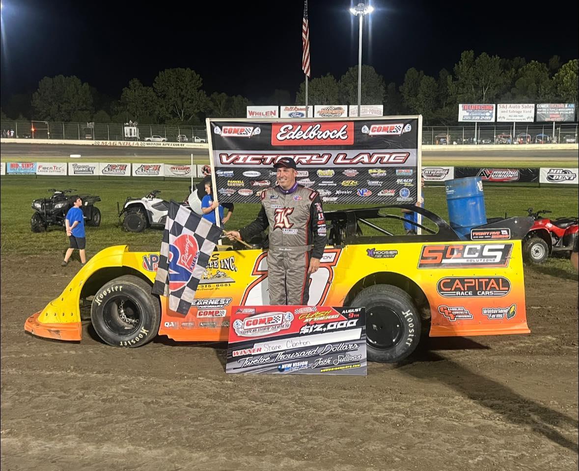 Shane Clanton captured the $12,000-to-win Clash at the Mag, a Comp Cams Super Dirt Series-sanctioned event at Magnolia Motor Speedway.