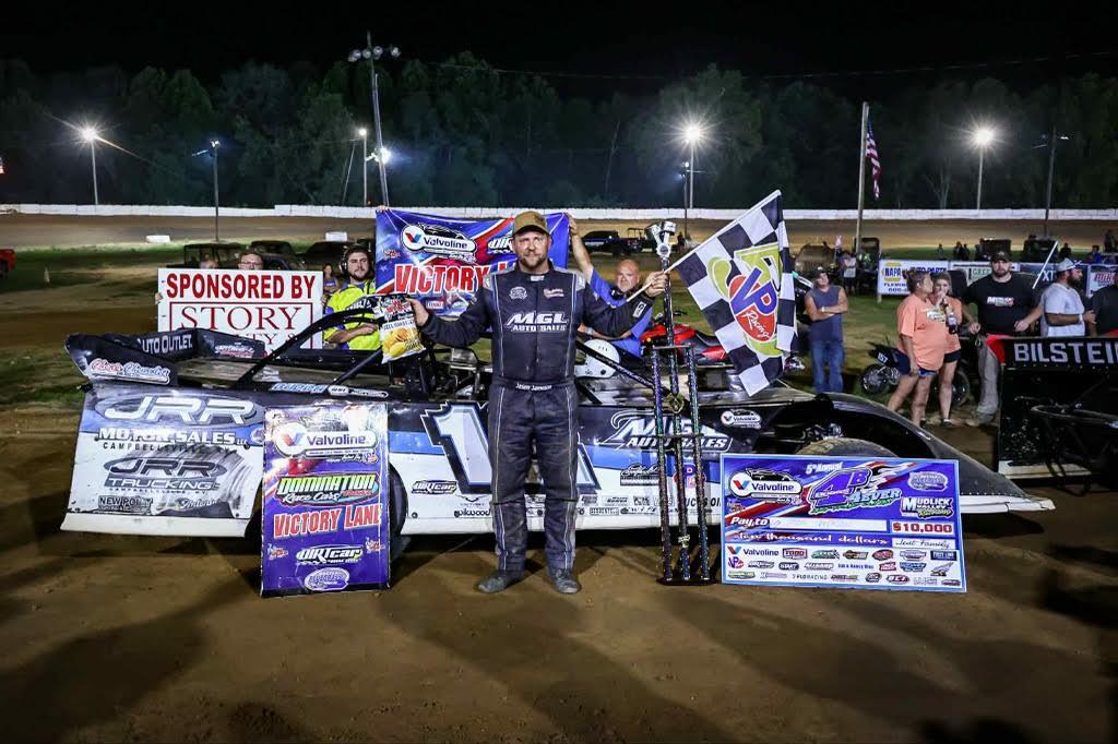 Jason Jameson claimed a $10,000 Valvoline American Late Model Iron-Man Series payday in the 4B4EVER 40 at Mudlick Valley Raceway on Thursday, July 3. (Michael Boggs Photography)