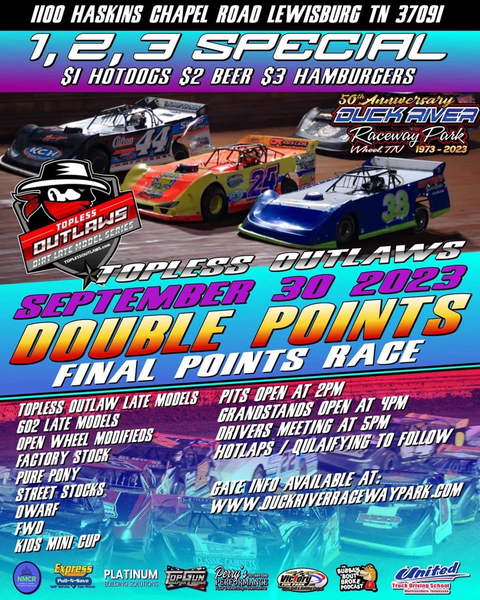 Topless Outlaws are back this Saturday night, Sept 30th with double points!!!