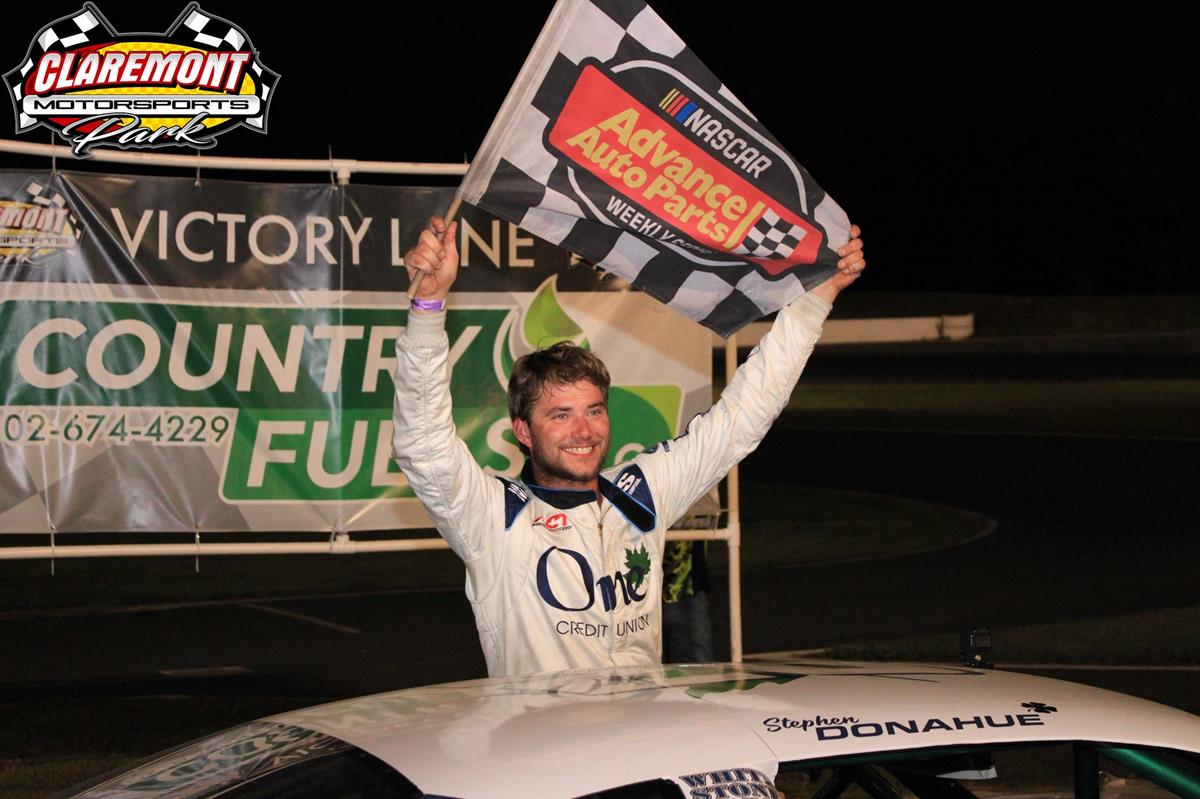 DONAHUE TOPS FRIDAY CLAREMONT LATE MODELS, PURE STOCK THRILLER TO ST. AMOUR