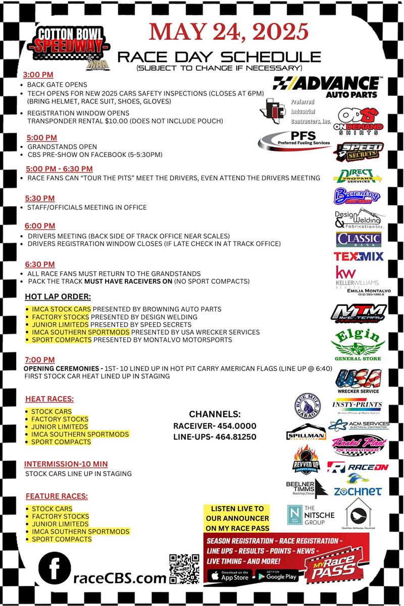 May 24th Race Day Information!