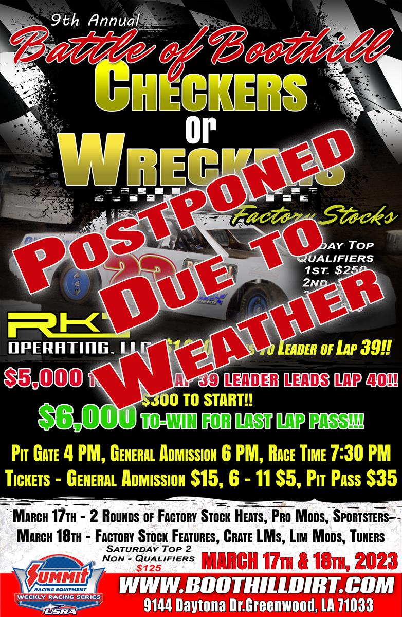 The 9th Annual Battle of Boothill Postponed due to Weather and Wet Grounds
