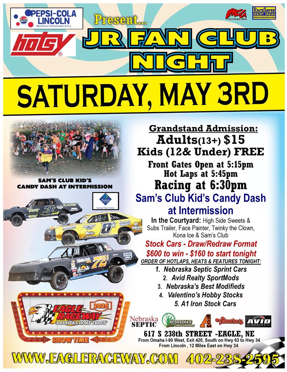 JR FAN CLUB NIGHT presented by Hotsy & Pepsi - Sat, May 3rd