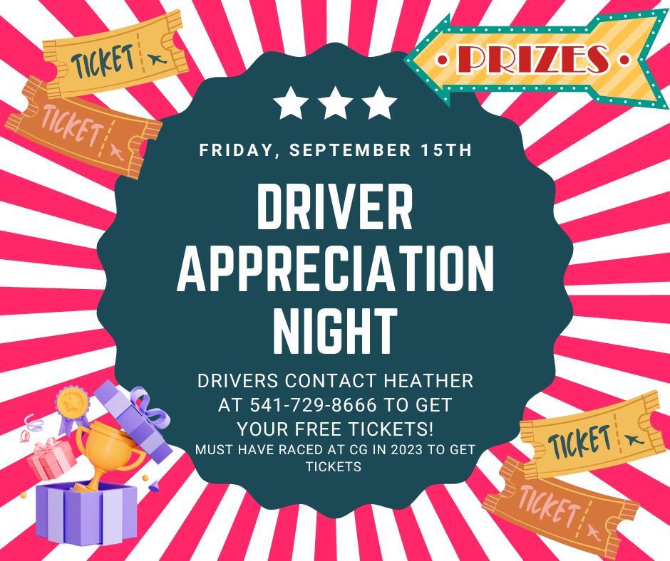 PRIZES &amp; FREE TICKETS FOR DRIVERS, FRIDAY SEPTEMBER 15TH!! CHAMPIONSHIP NIGHT SATURDAY!!
