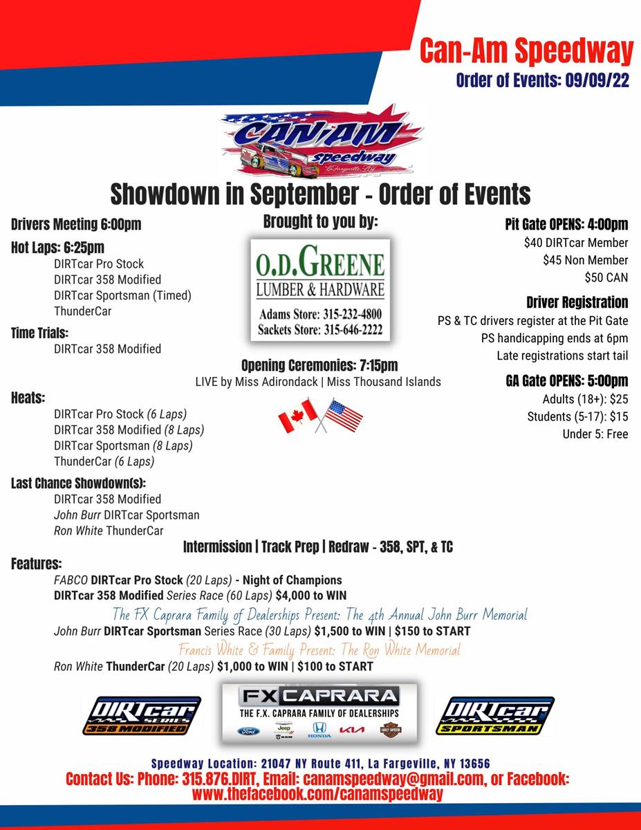 THE SHOWDOWN IN SEPTEMBER IS THE BIG FINALE AT CAN-AM SPEEDWAY FRIDAY NIGHT