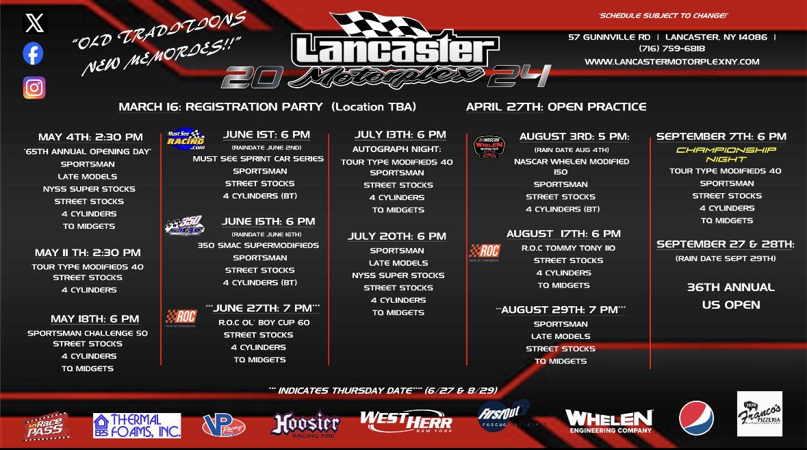 Lancaster Motorplex Releases 65th Season Schedule