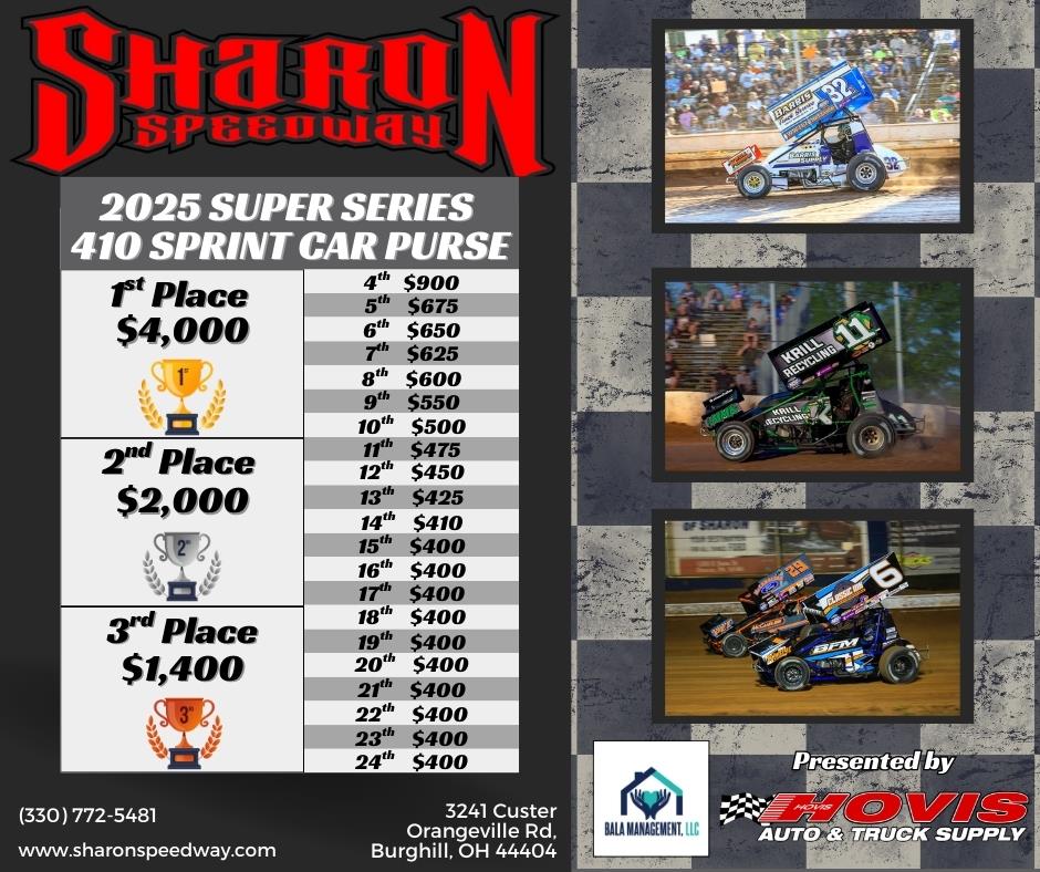 "410" SPRINT CARS TO SEE ANOTHER PURSE INCREASE IN 2025 AT SHARON