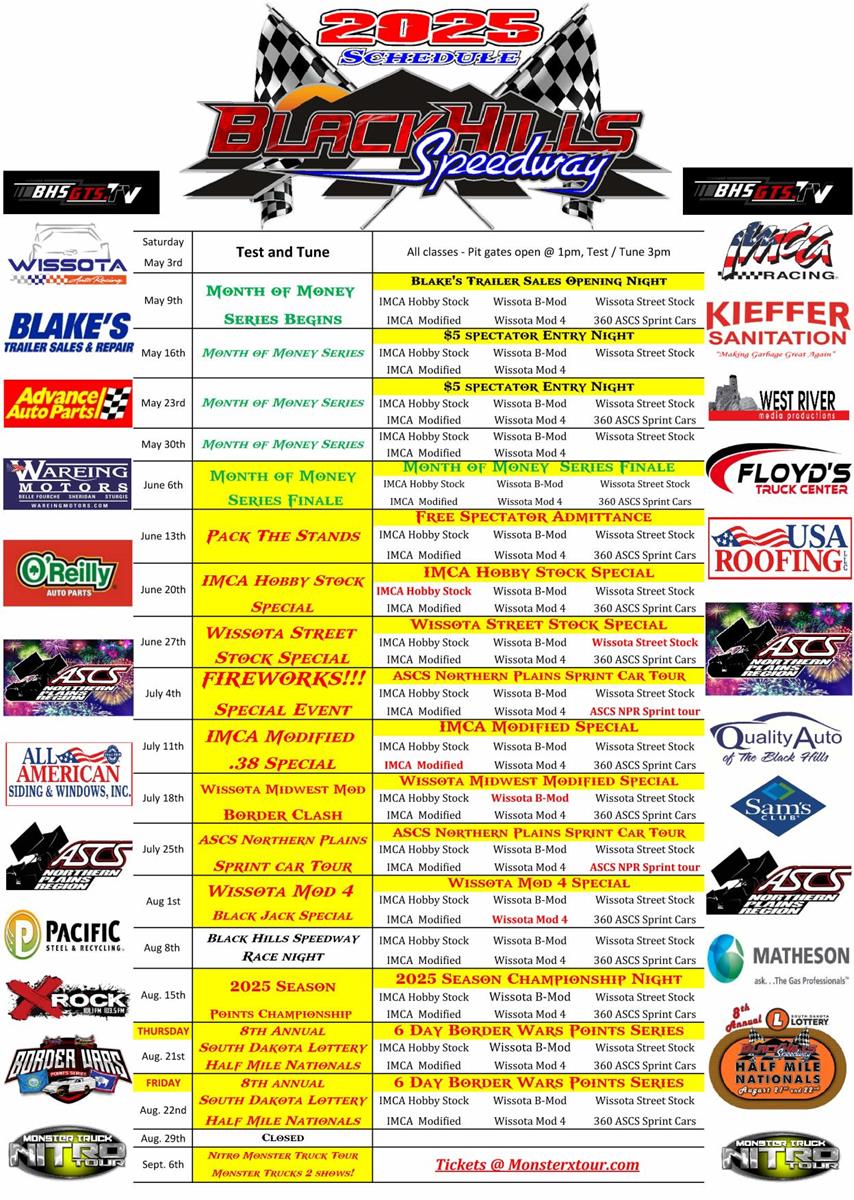 2025 Black Hills Speedway Schedule