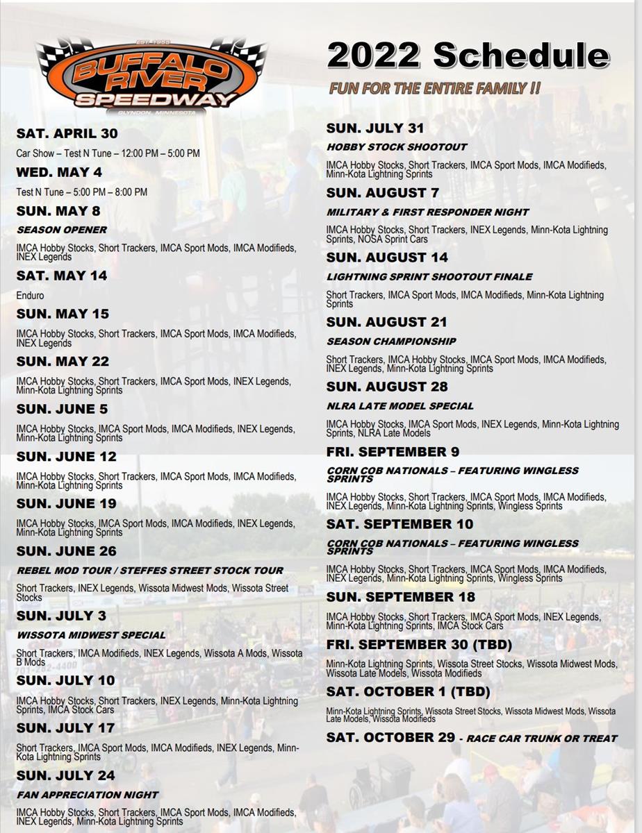 2022 Buffalo River Speedway Schedule