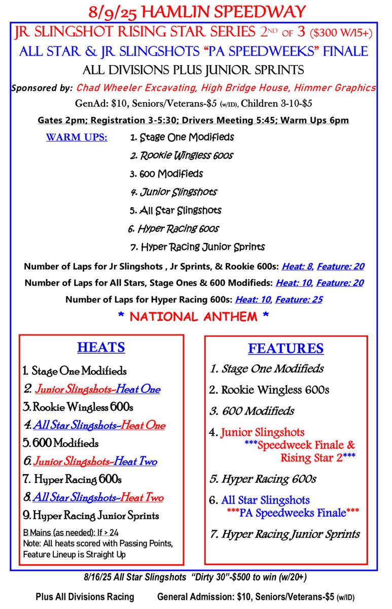 08-09-25 - Jr Slingshots Rising Star 2 of 3 + All Stars & Jr PA Speedweek Finale