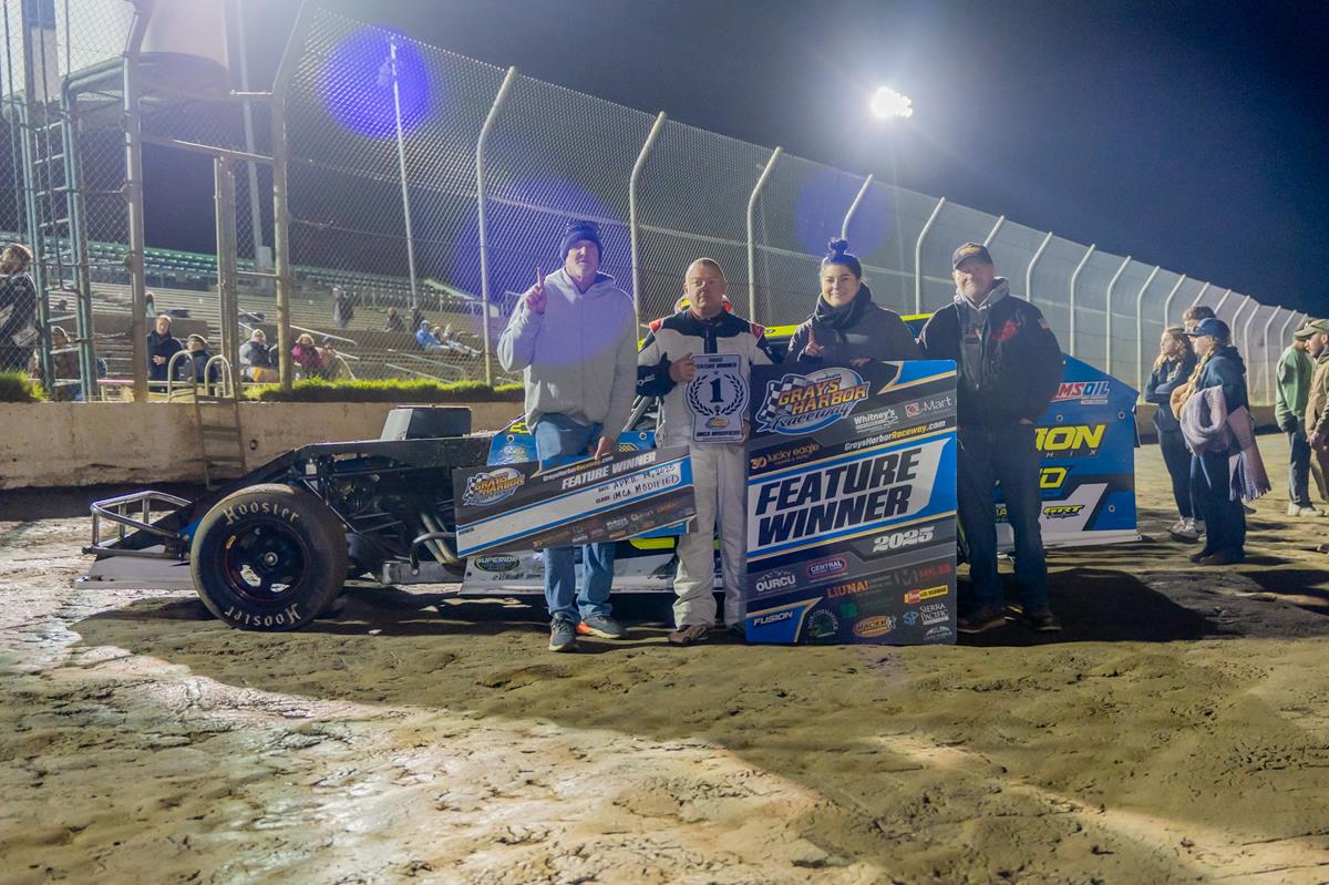 First time winners Hillier, Rinkel, and Hayes join Blood in victory lane on opening night at Grays Harbor Raceway.