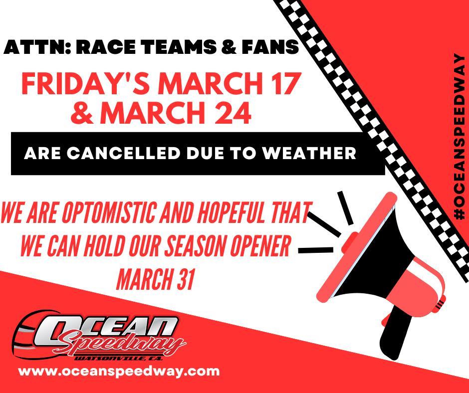 Cancellation - March 17 &amp; March 24