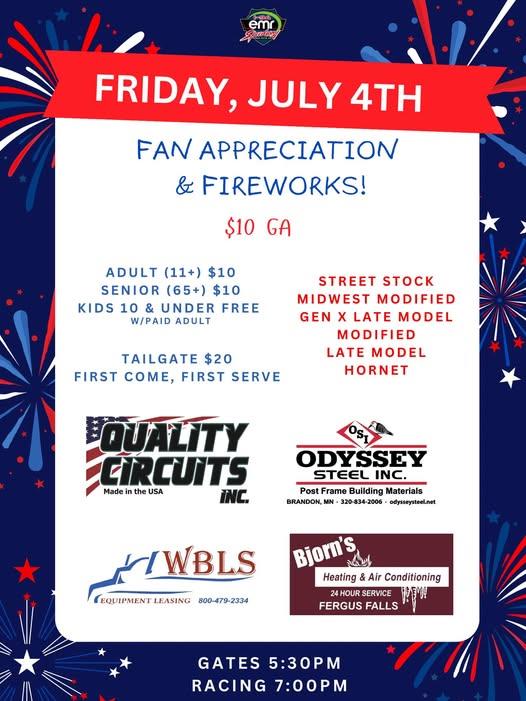 Racing and Fireworks this Friday July 4th