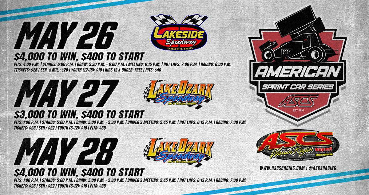 Lakeside and Lake Ozark Speedway Headline Memorial Day Weekend For The American Sprint Car Series