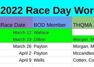 Race Day Work Night Schedule Posted