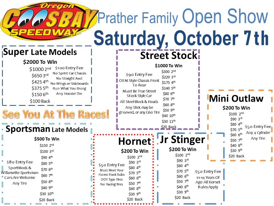 Prather Family Open Show Saturday October 7th