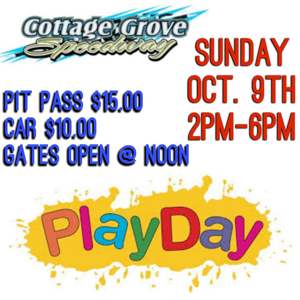 OPEN TRACK PLAYDAY THIS SUNDAY AT COTTAGE GROVE SPEEDWAY!!