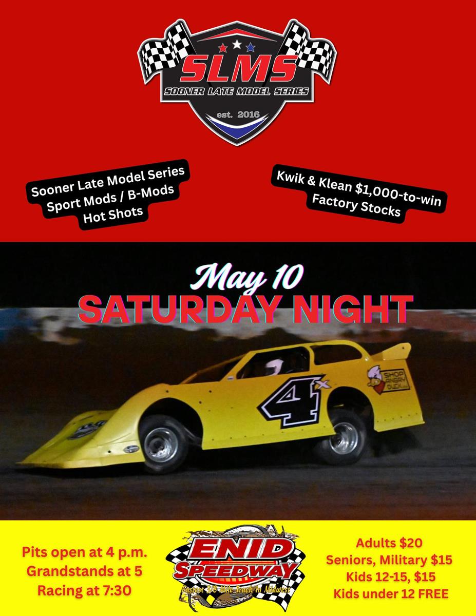 Sooner Late Models, $1,000-to-win for Factory Stocks Saturday at Enid Speedway