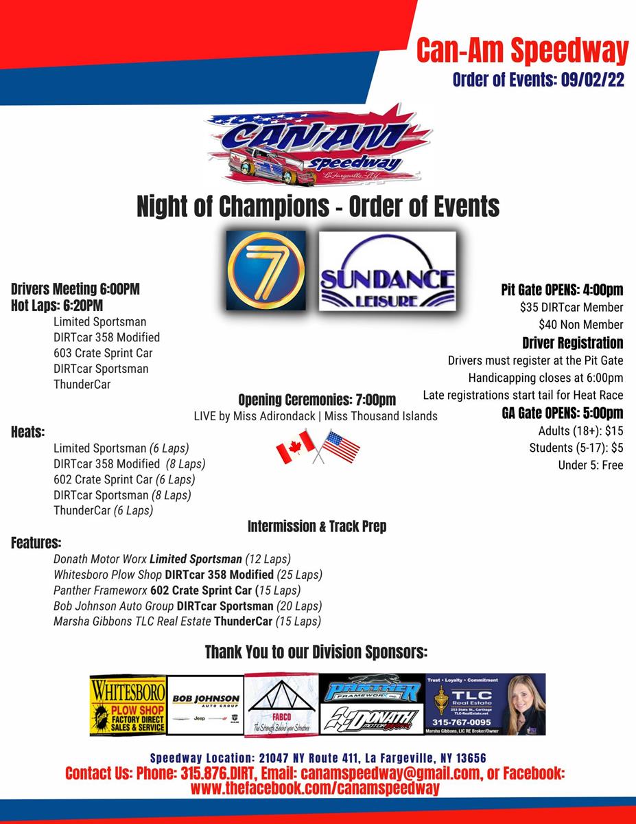 NIGHT OF CHAMPIONS WILL CROWN TRACK CHAMPS