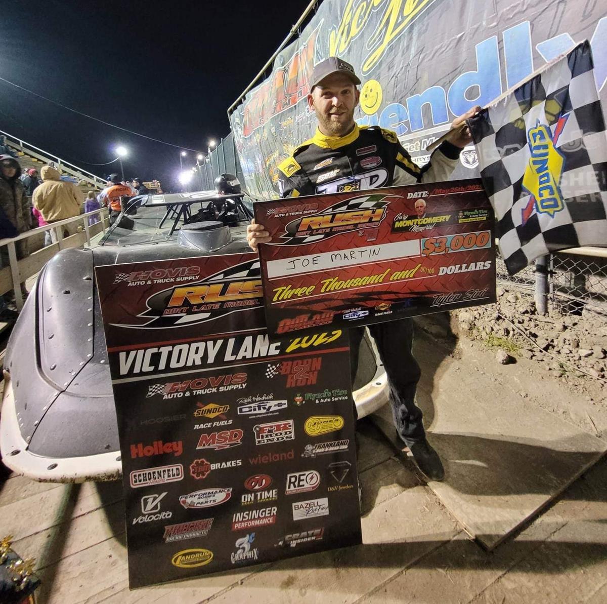 JOE MARTIN SWEEPS THE NIGHT AT OUTLAW FOR 1ST HOVIS RUSH LATE MODEL FLYNN’S TIRE TOUR WIN OF 2023; SETS NTR IN QUALIFYING, WINS HIS HEAT, DASH & $3,00
