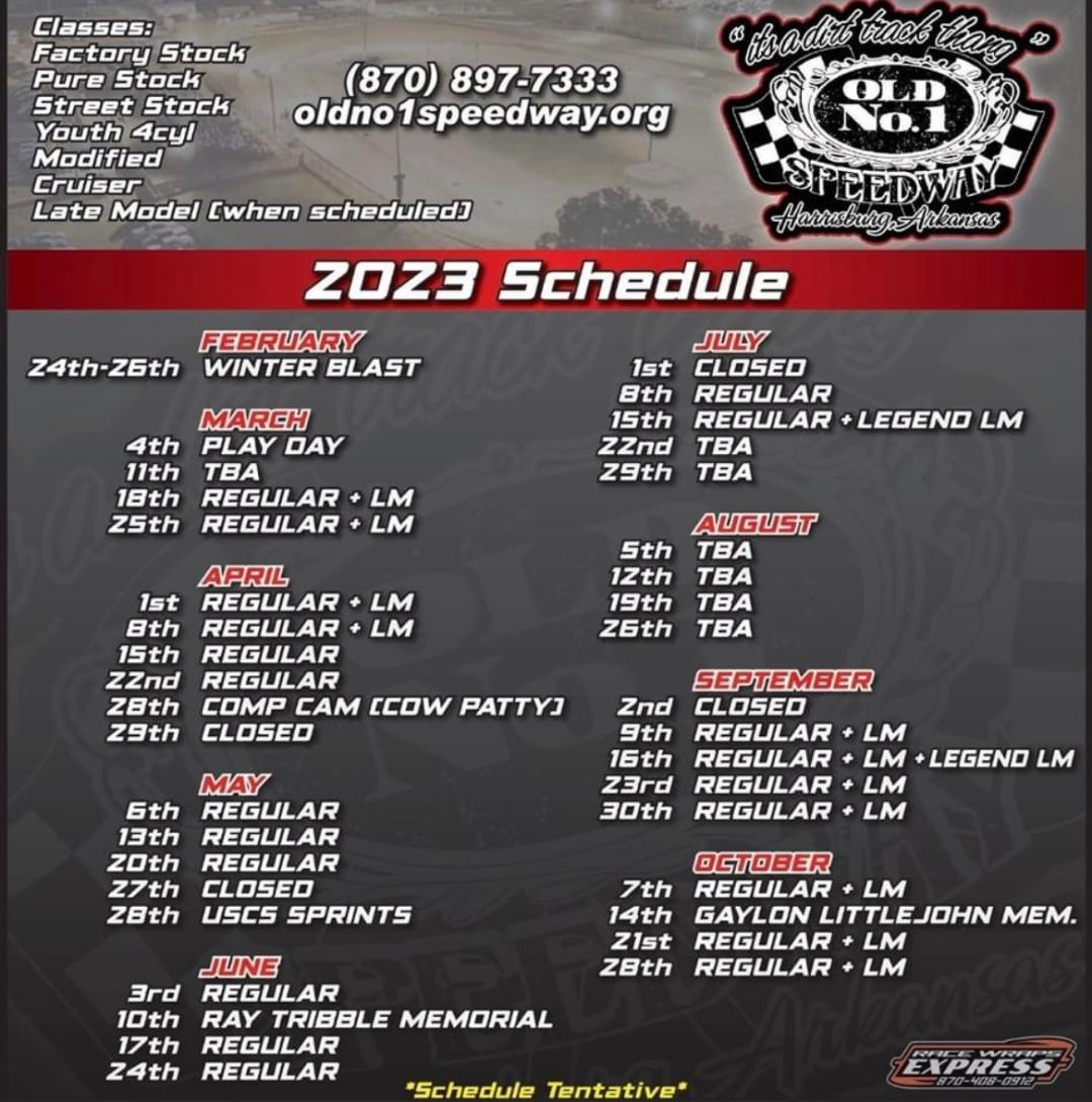 Old No.1 Speedway 2023 Schedule
