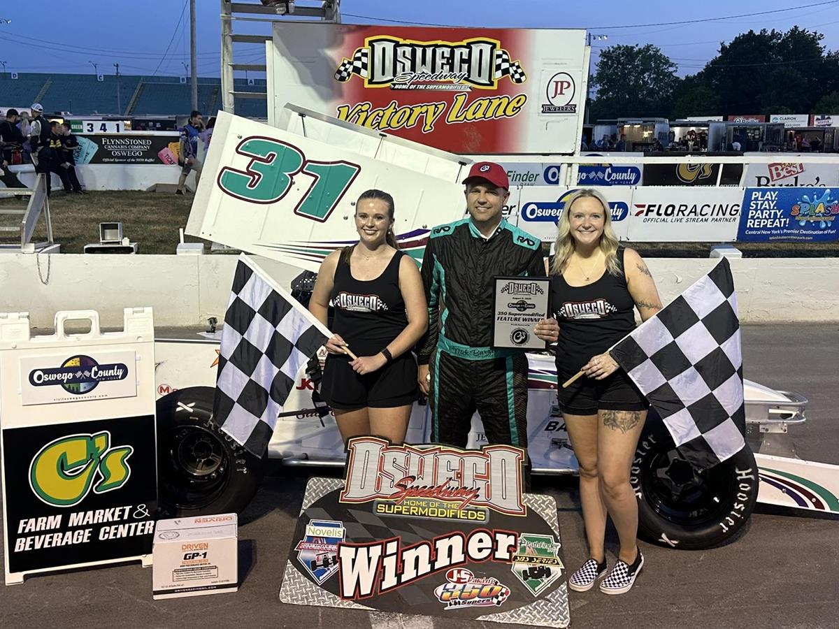 Nick Barzee Banks $2,000 with Mr. Oswego County Tourism 350 Supermodified Title